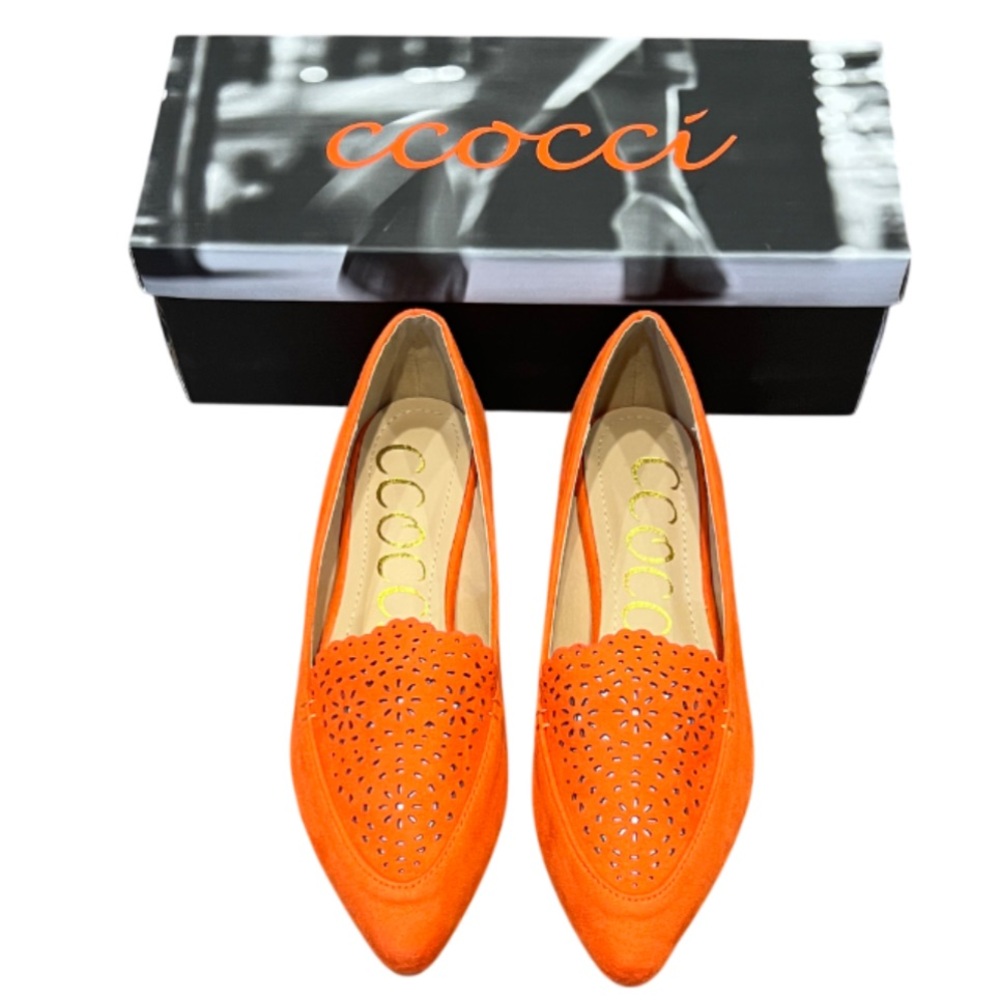 CCOCCI Orange Laser-Cut Pointed Toe Flats